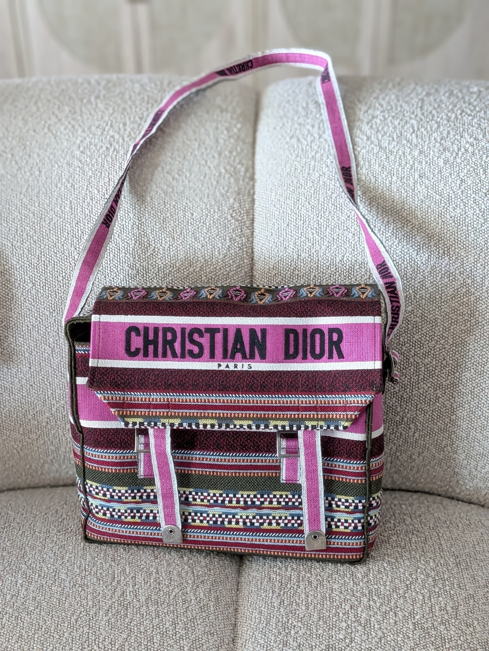 Dior Pink Striped Canvas Crossbody Bag